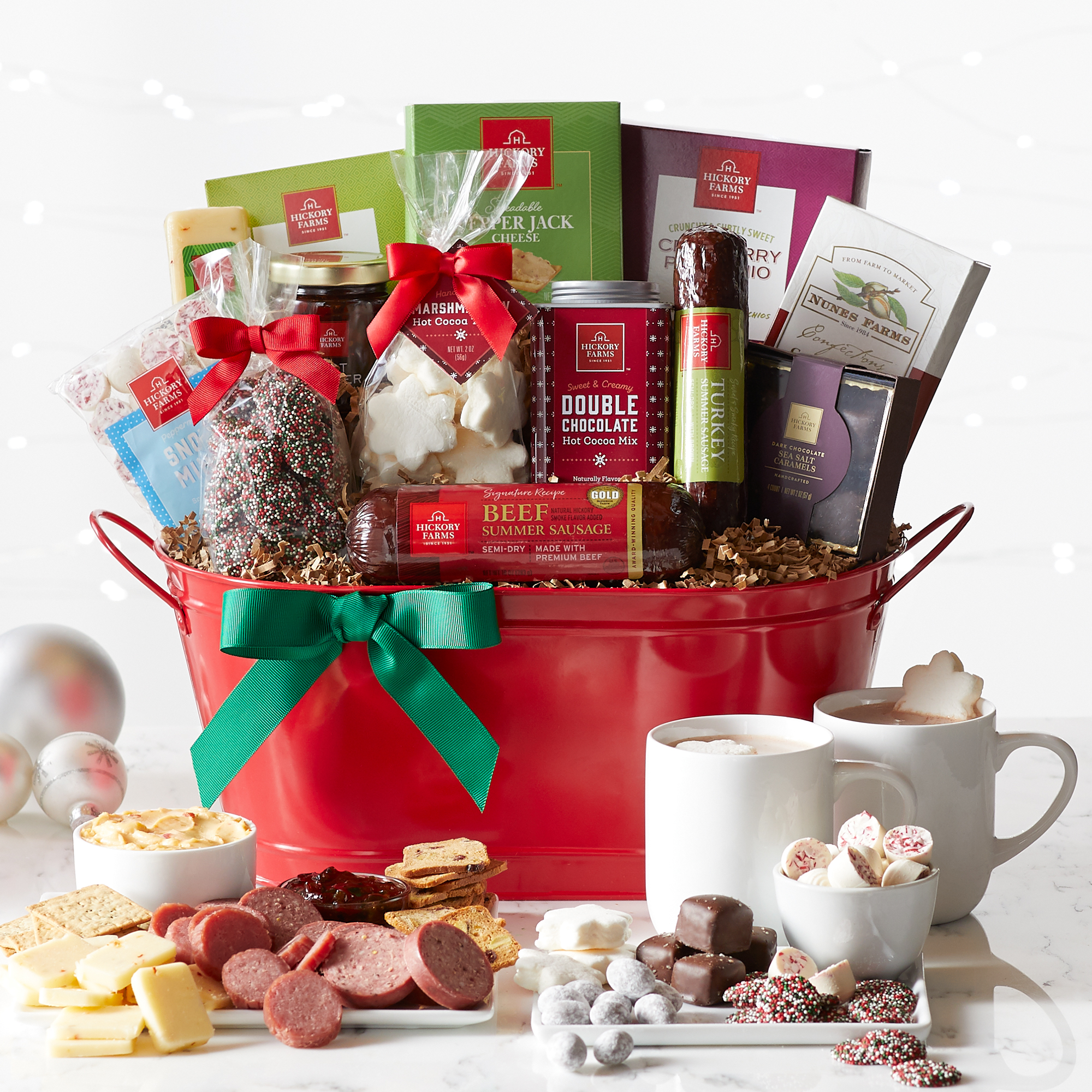 Celebrate the season by sharing this meat and cheese gift basket with friends and family. 