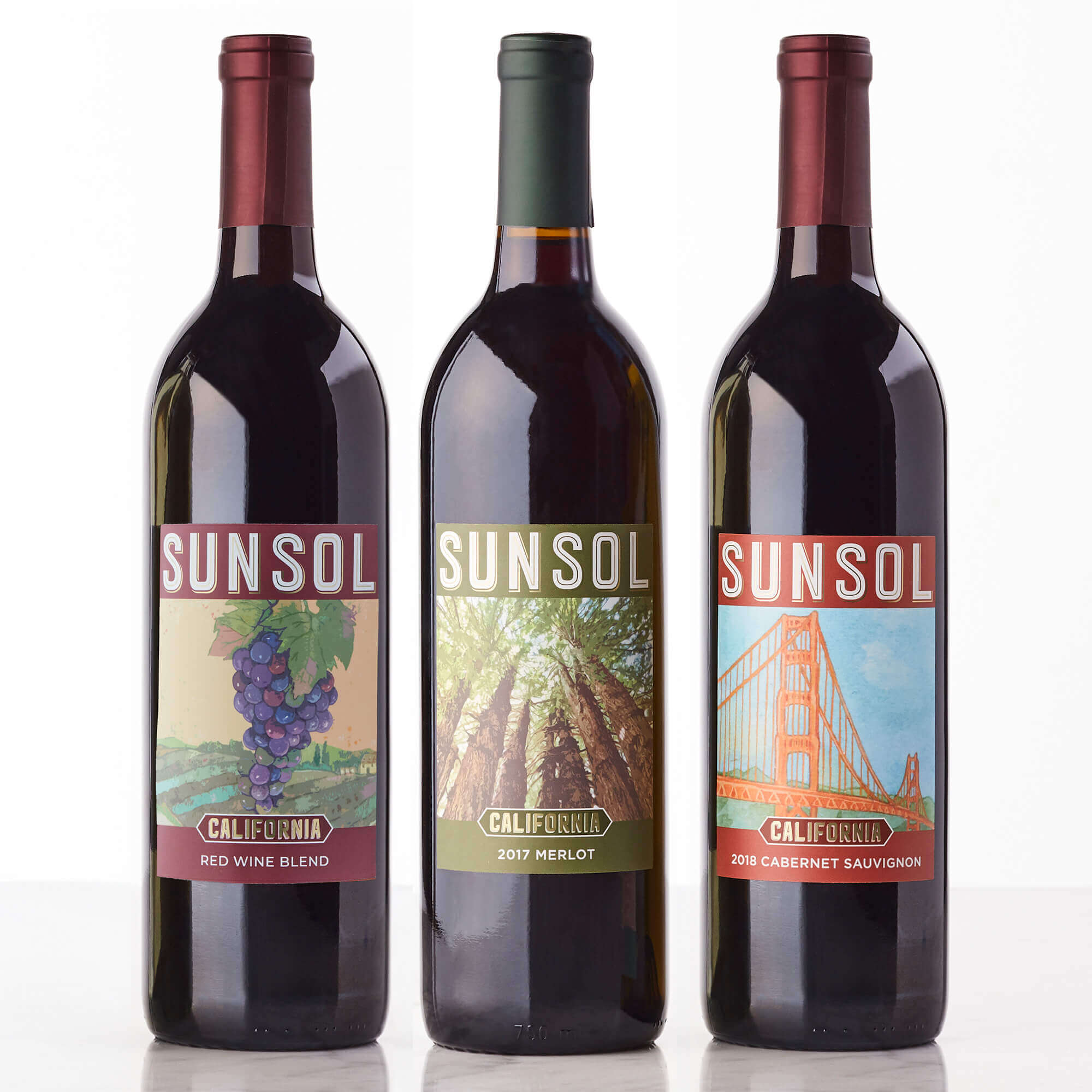 A bottle of SunSol Cabernet Sauvignon, Merlot, and Red Blend