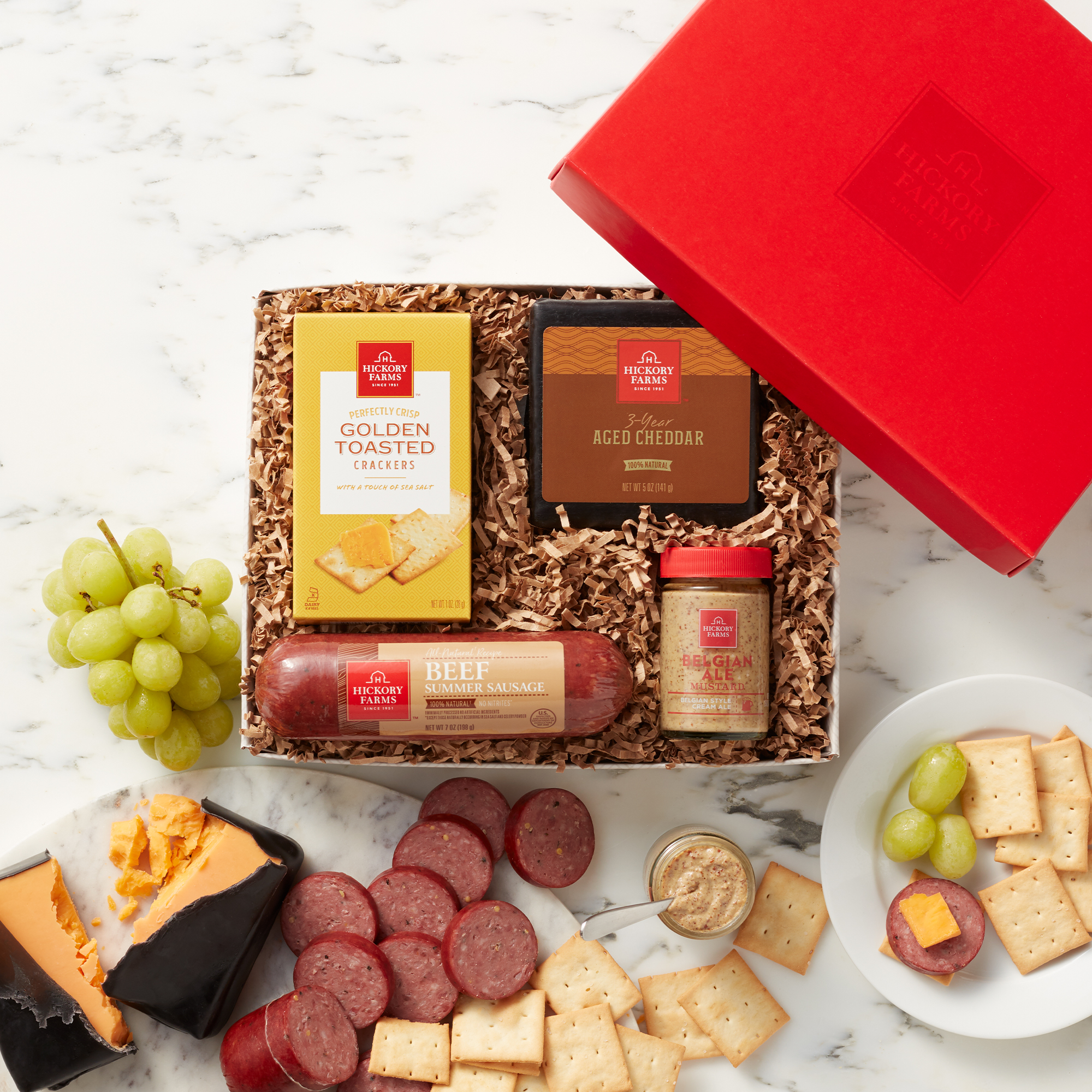 Hickory Farms Sweet & Smoky Turkey Sampler Gift Set Bundled with Added Strawberry Bon Bons, Savory Turkey Summer Sausage, Cheddar Cheeese, and Honey