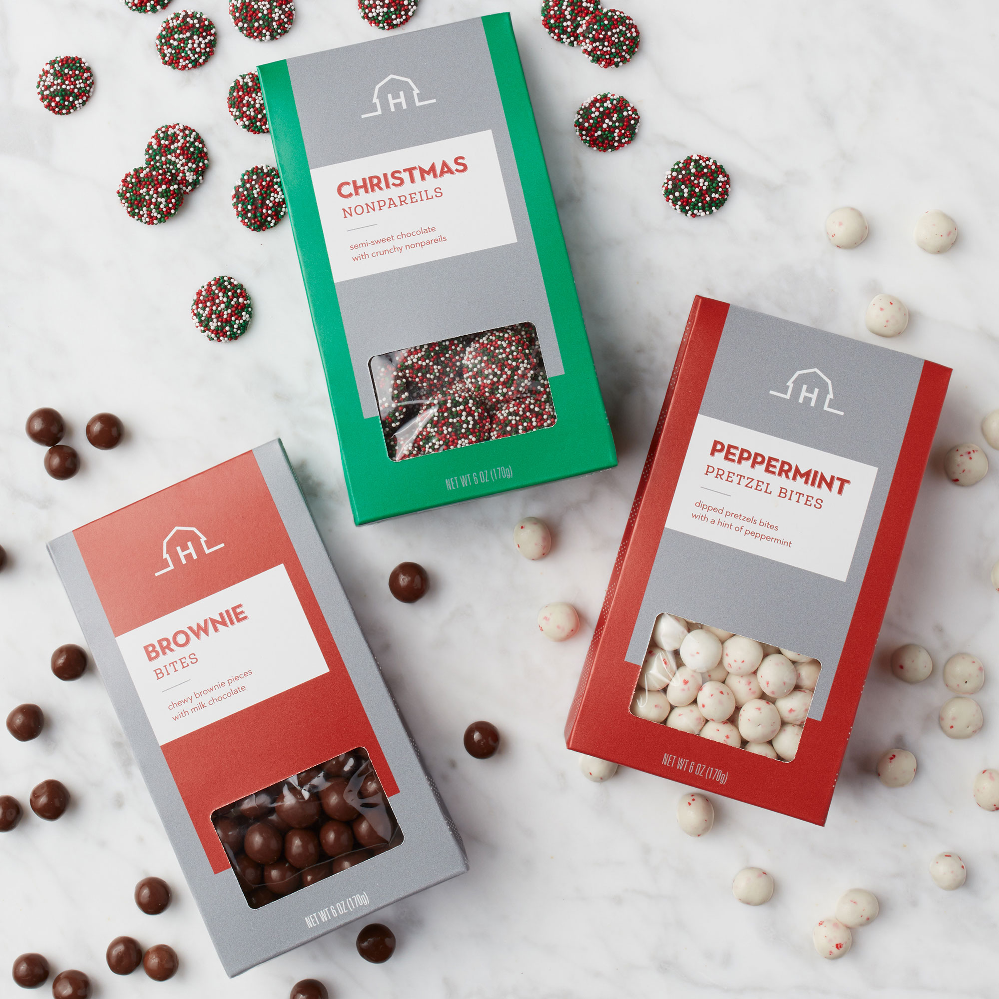 Itty Bitty Brownie Bites, Christmas Nonpareils, and Peppermint Pretzel Bites