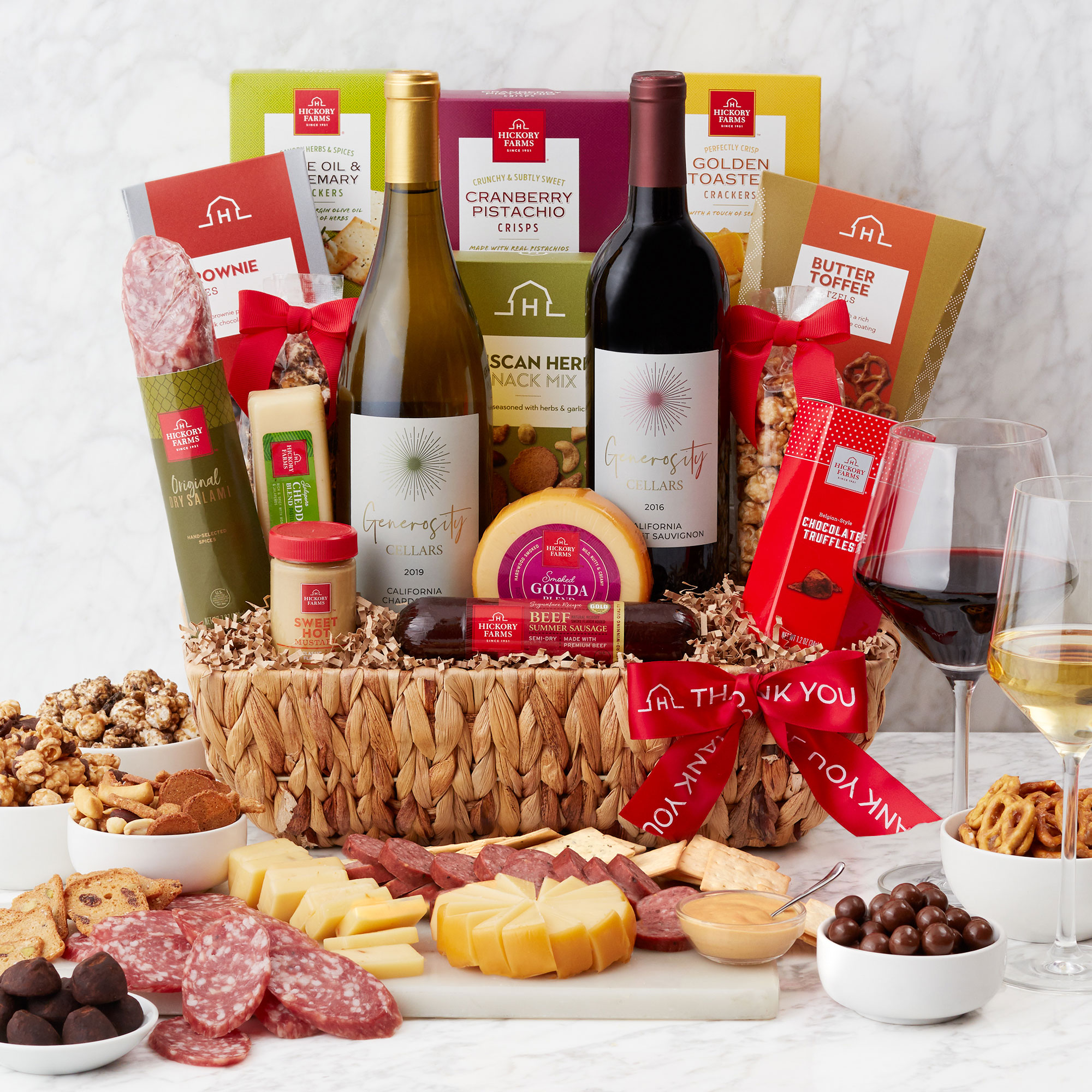 This generous thank you gift basket is overflowing with sweet and savory flavors to create plenty of delicious bites.