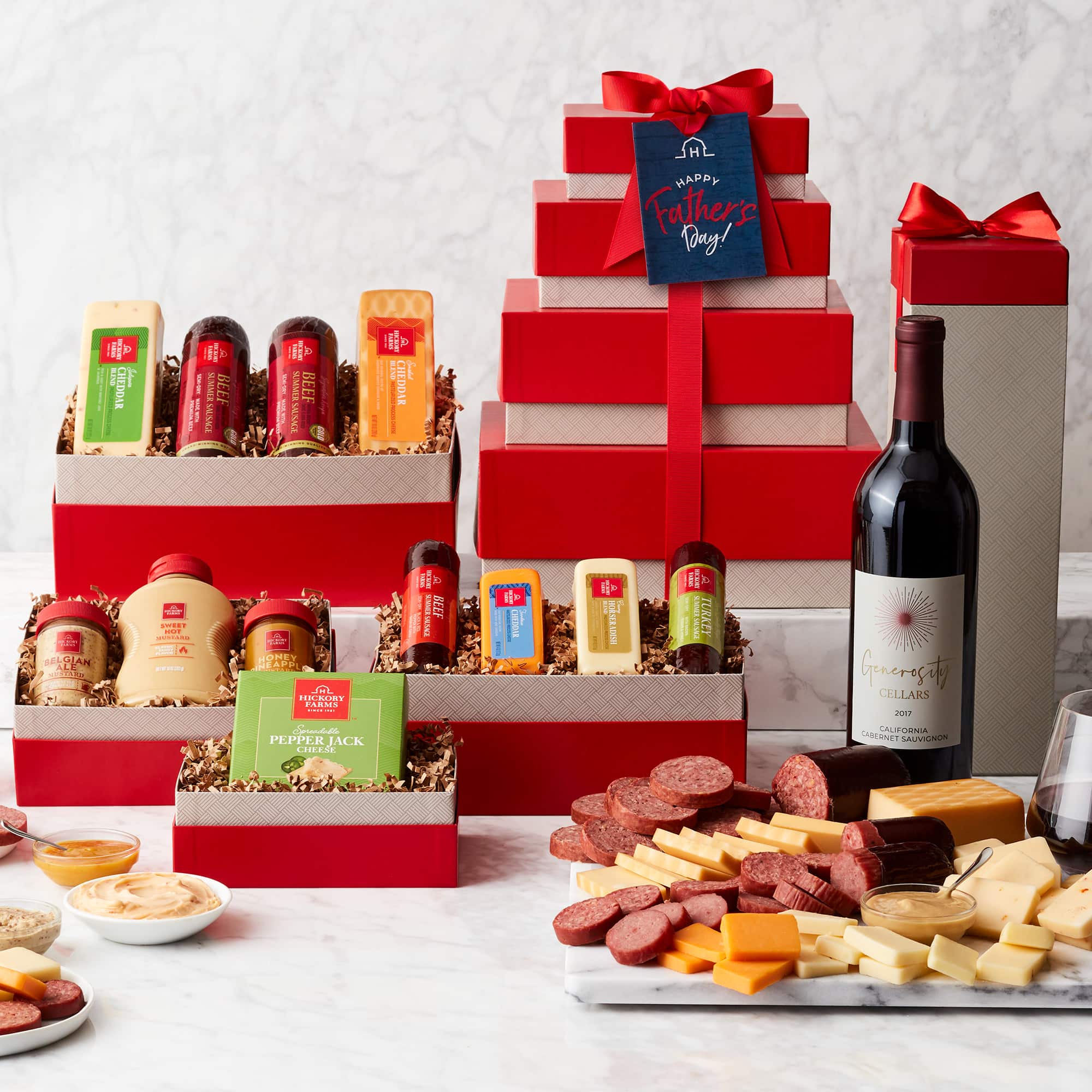 Father's Day Gourmet Meat & Cheese Gift Tower with Wine