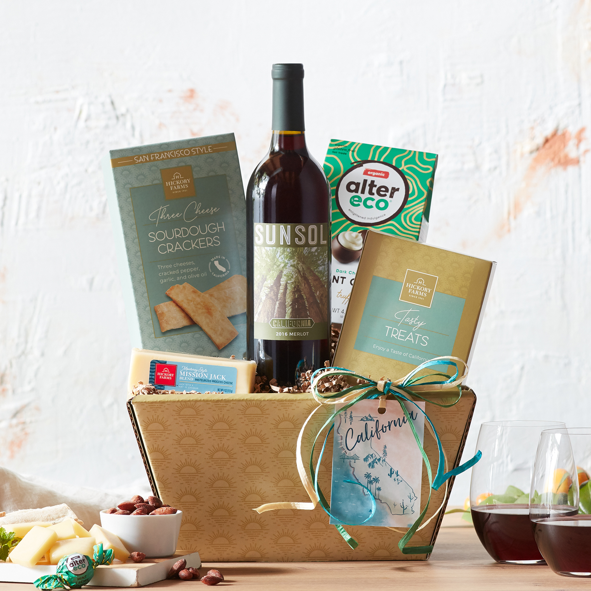 This wine gift set is a delicious way to sample unique California snacks and sweets.